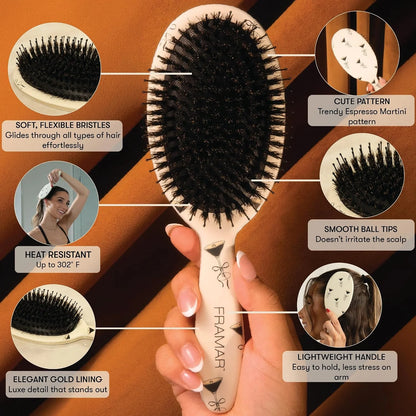 FRAMAR Soft Boar Bristle Hair Brush For Women, Boars Hair Brush For Women
