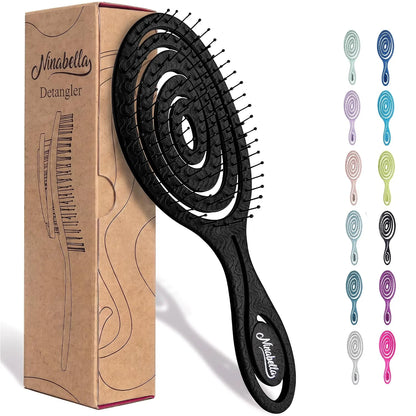 Ninabella Detangler Brush - No Tangle Hair Brush for Women, Fine, Thick and Long Hair - Hairbrush for Wet and Dry Hair, Gentle on the Scalp - Elegant Black