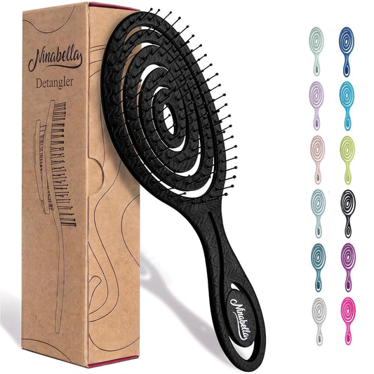 Ninabella Detangler Brush - No Tangle Hair Brush for Women, Fine, Thick and Long Hair - Hairbrush for Wet and Dry Hair, Gentle on the Scalp - Elegant Black