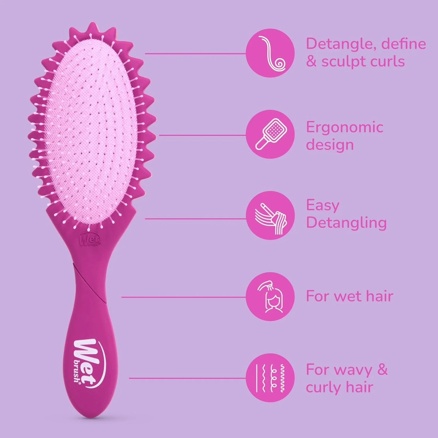 Wet Brush Curl Shaper Detangler Brush, Purple, Made for Women, Men & Kids