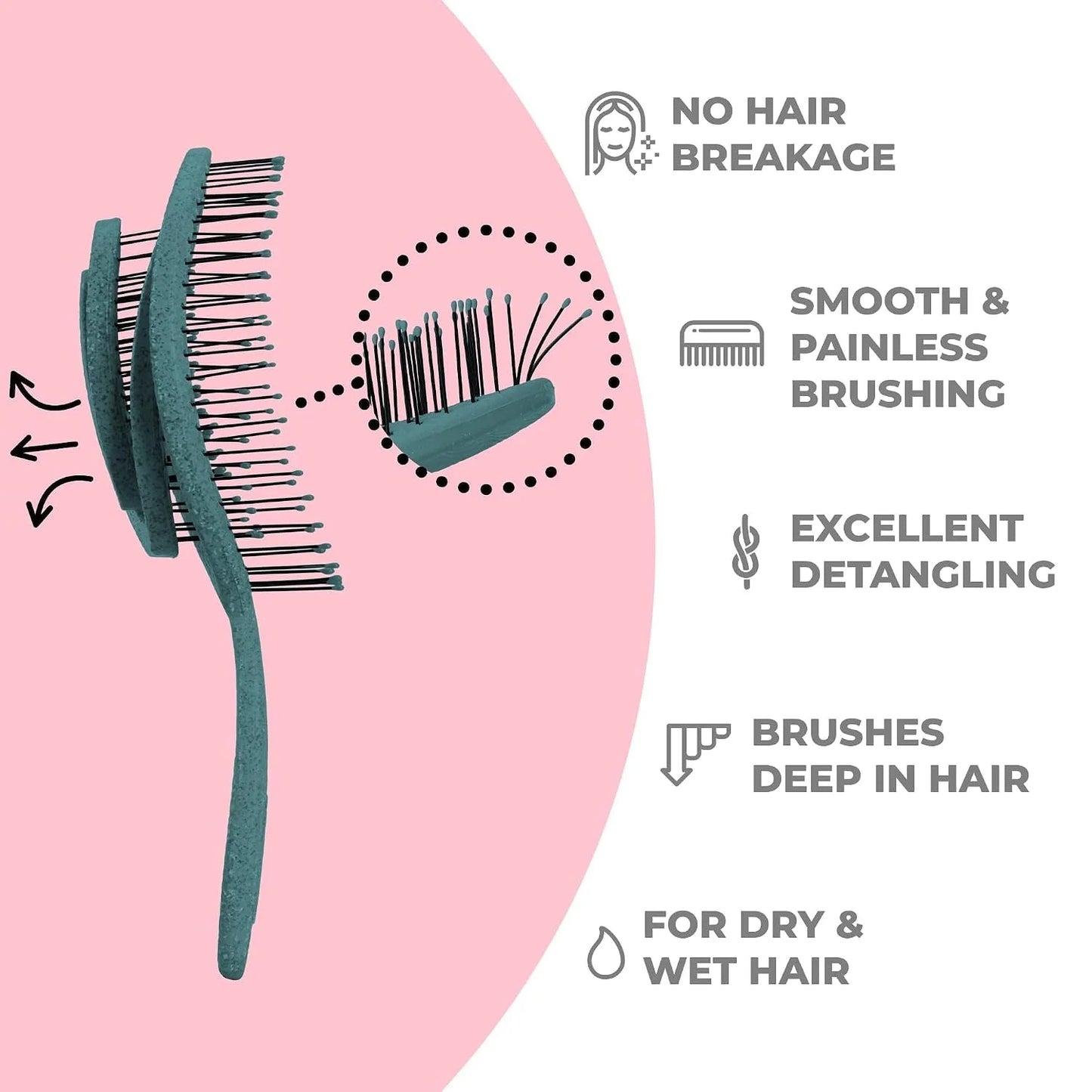 Ninabella Detangler Brush - No Tangle Hair Brush for Women, Fine, Thick and Long Hair - Hairbrush for Wet and Dry Hair, Gentle on the Scalp - Elegant Black