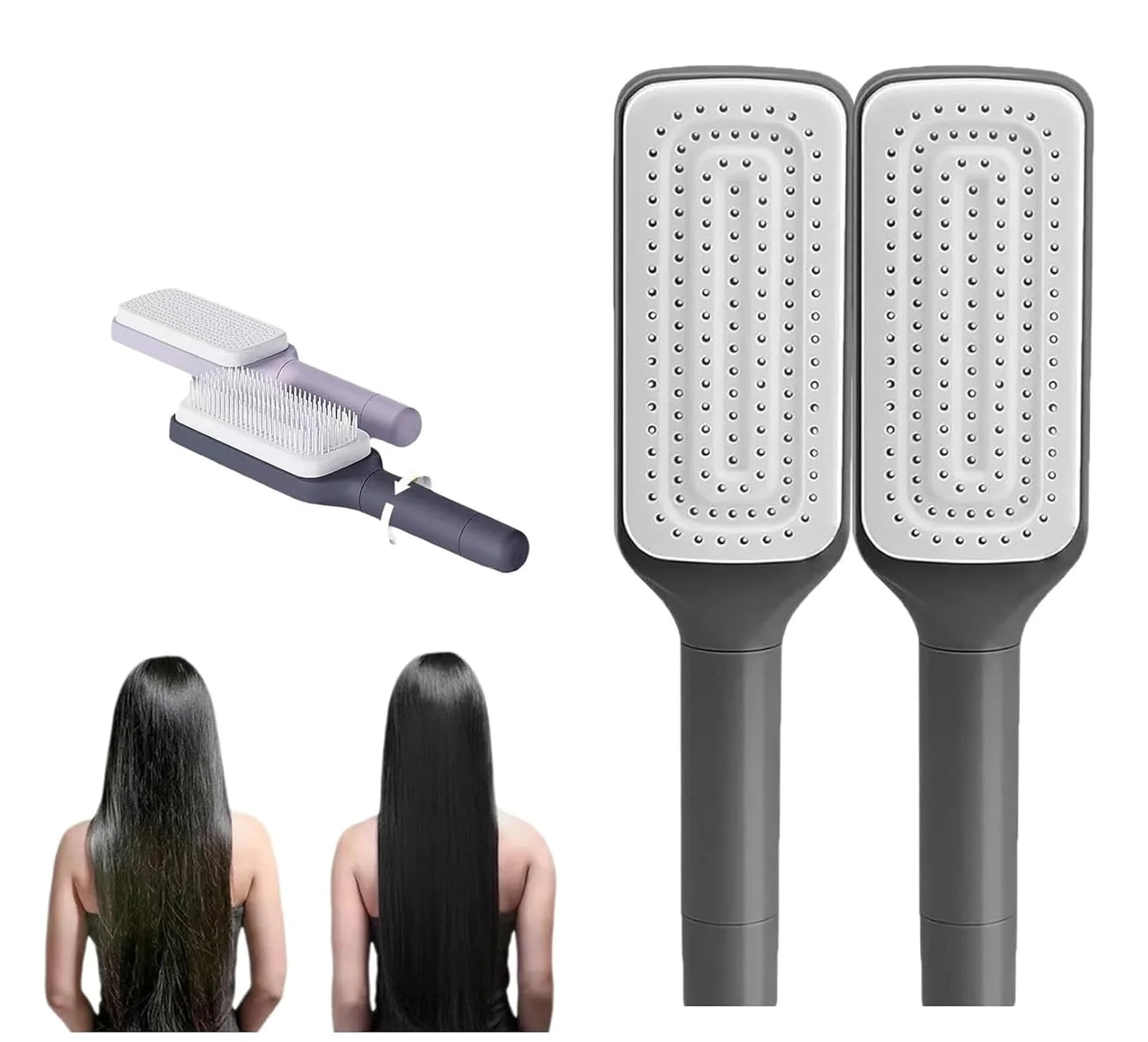 Self-Cleaning Hair Brush for Women, Anti-Static Detangling Comb with Rotating Handle, Purple, Suitable for All Hair Types (Purple)