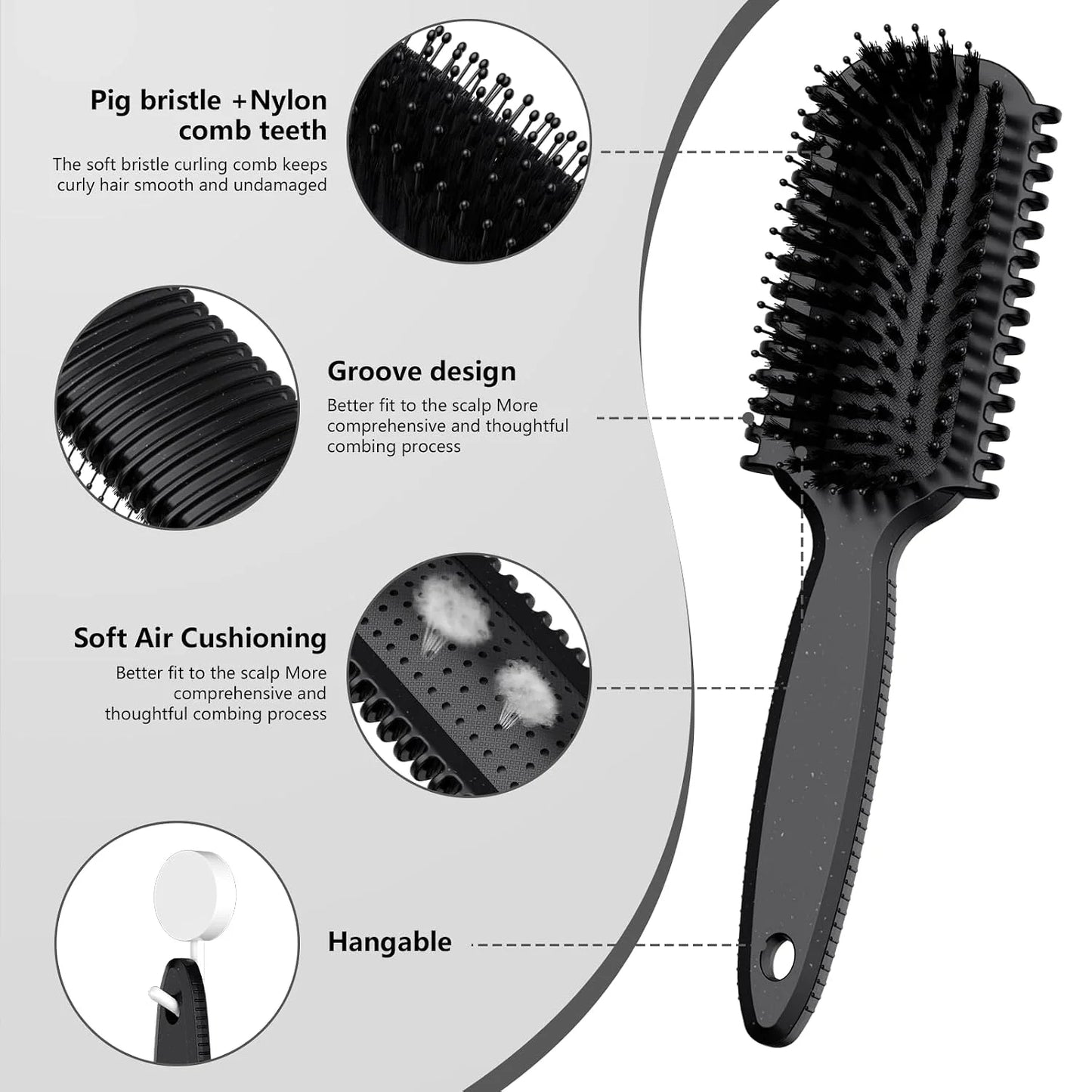 Curl Defining Brush, Curly Hair Brush, Slick Back Hair Brush, For Combing and Shaping Curls in All Hairstyles to Reduce Pulling (Pink)