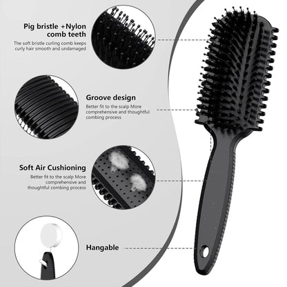 Curl Defining Brush, Curly Hair Brush, Slick Back Hair Brush, For Combing and Shaping Curls in All Hairstyles to Reduce Pulling (Pink)