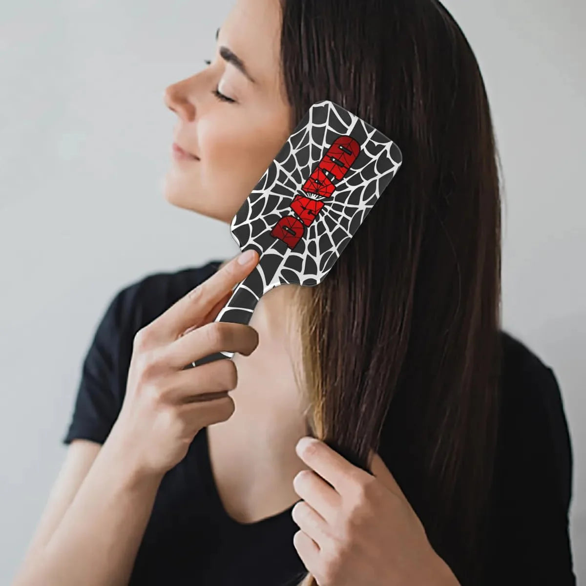 Personalized-Kids-Hair-Brush for Boy Girls Custom Gift Detangler Brush Soft Bristle Hair Brushes Travel Hair Brush for All Hair Types Christmas Hallowmas Spider Web Sliver Dot
