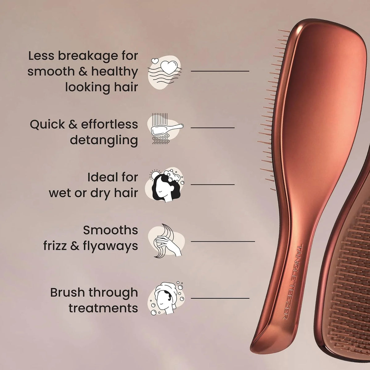 Tangle Teezer Chrome Ultimate Detangler Brush for Wet & Dry Hair, Eliminates Knots & Reduces Breakage for Straight to Curly Hair Types, Chocolate Bronze (Pack of 3)