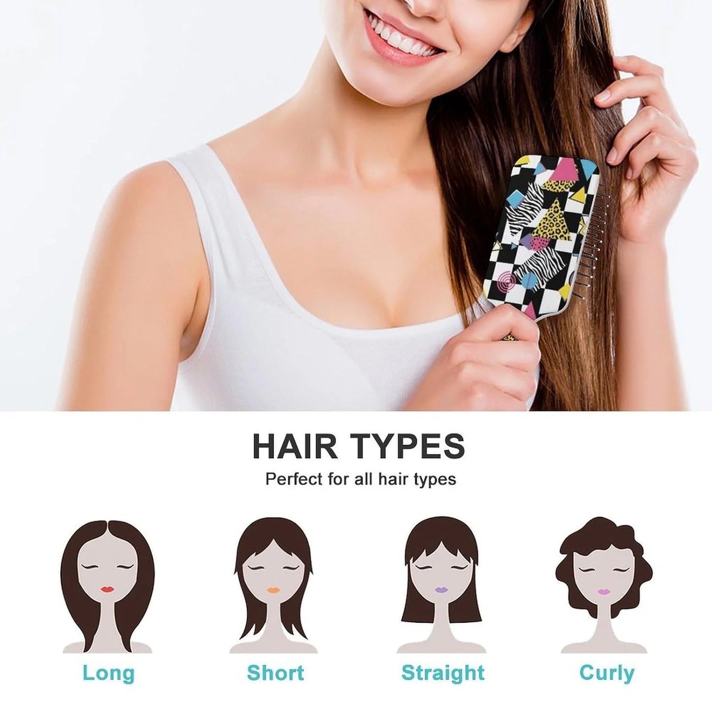 Air-Cushion Comb Black Gold Glitter Cheetah Leopard Print, Smooth Hair Salon Anti-Knotting Fluffy, For Long Thick Curly Hair, 1 Pack