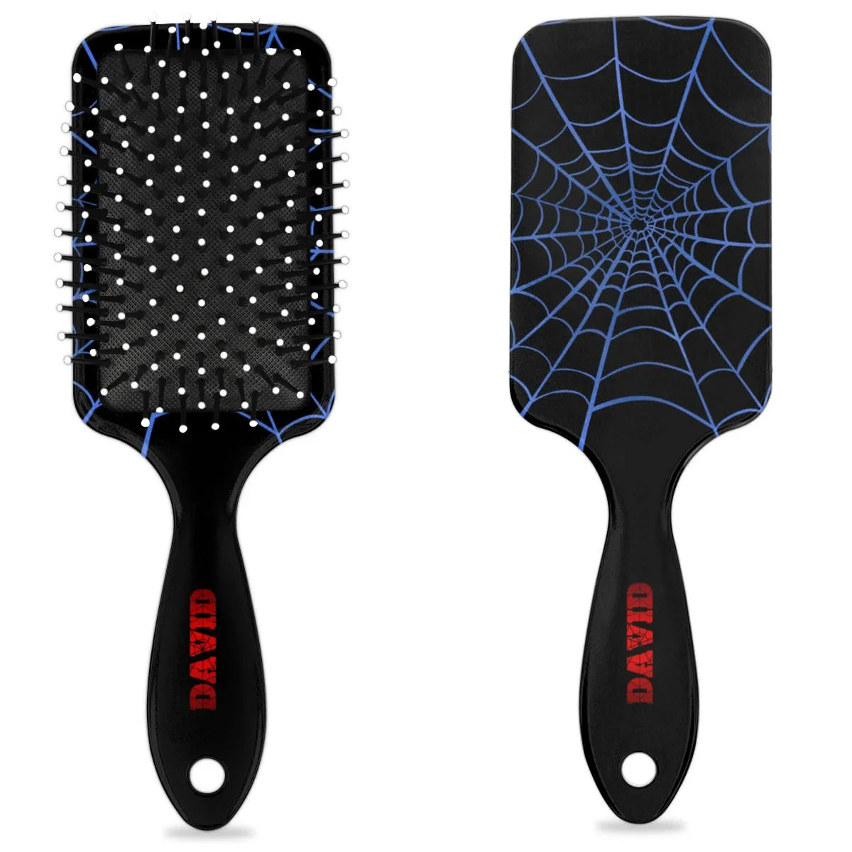 Personalized-Kids-Hair-Brush for Boy Girls Custom Gift Detangler Brush Soft Bristle Hair Brushes Travel Hair Brush for All Hair Types Christmas Hallowmas Spider Web Sliver Dot