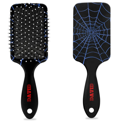 Personalized-Kids-Hair-Brush for Boy Girls Custom Gift Detangler Brush Soft Bristle Hair Brushes Travel Hair Brush for All Hair Types Christmas Hallowmas Spider Web Sliver Dot