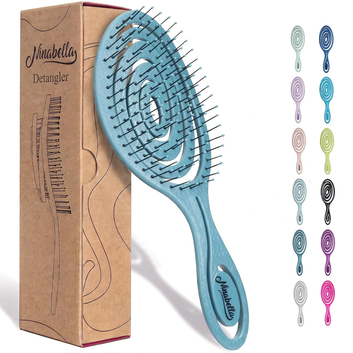 Ninabella Detangler Brush - No Tangle Hair Brush for Women, Fine, Thick and Long Hair - Hairbrush for Wet and Dry Hair, Gentle on the Scalp - Elegant Black