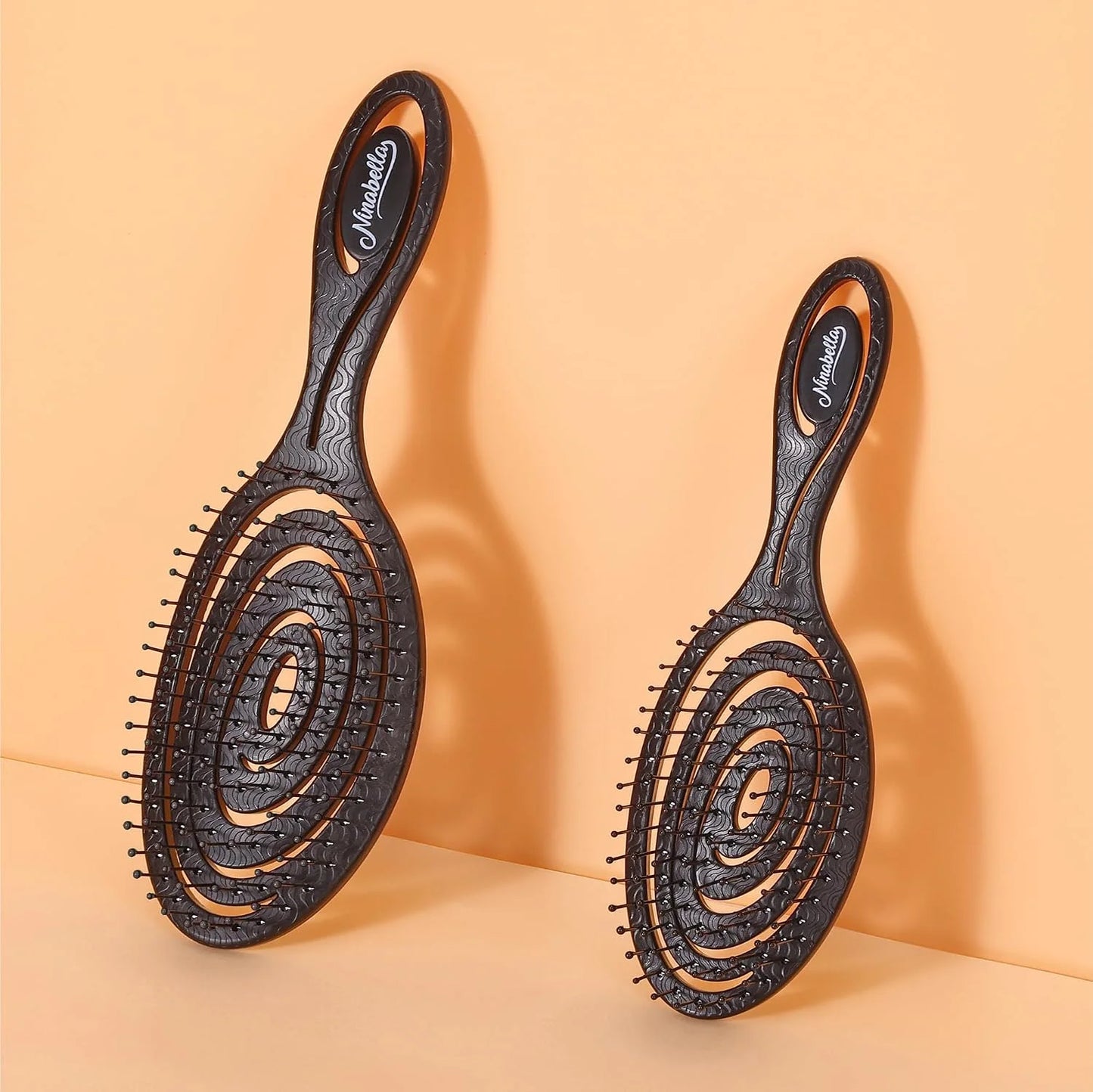 Ninabella Detangler Brush - No Tangle Hair Brush for Women, Fine, Thick and Long Hair - Hairbrush for Wet and Dry Hair, Gentle on the Scalp - Elegant Black