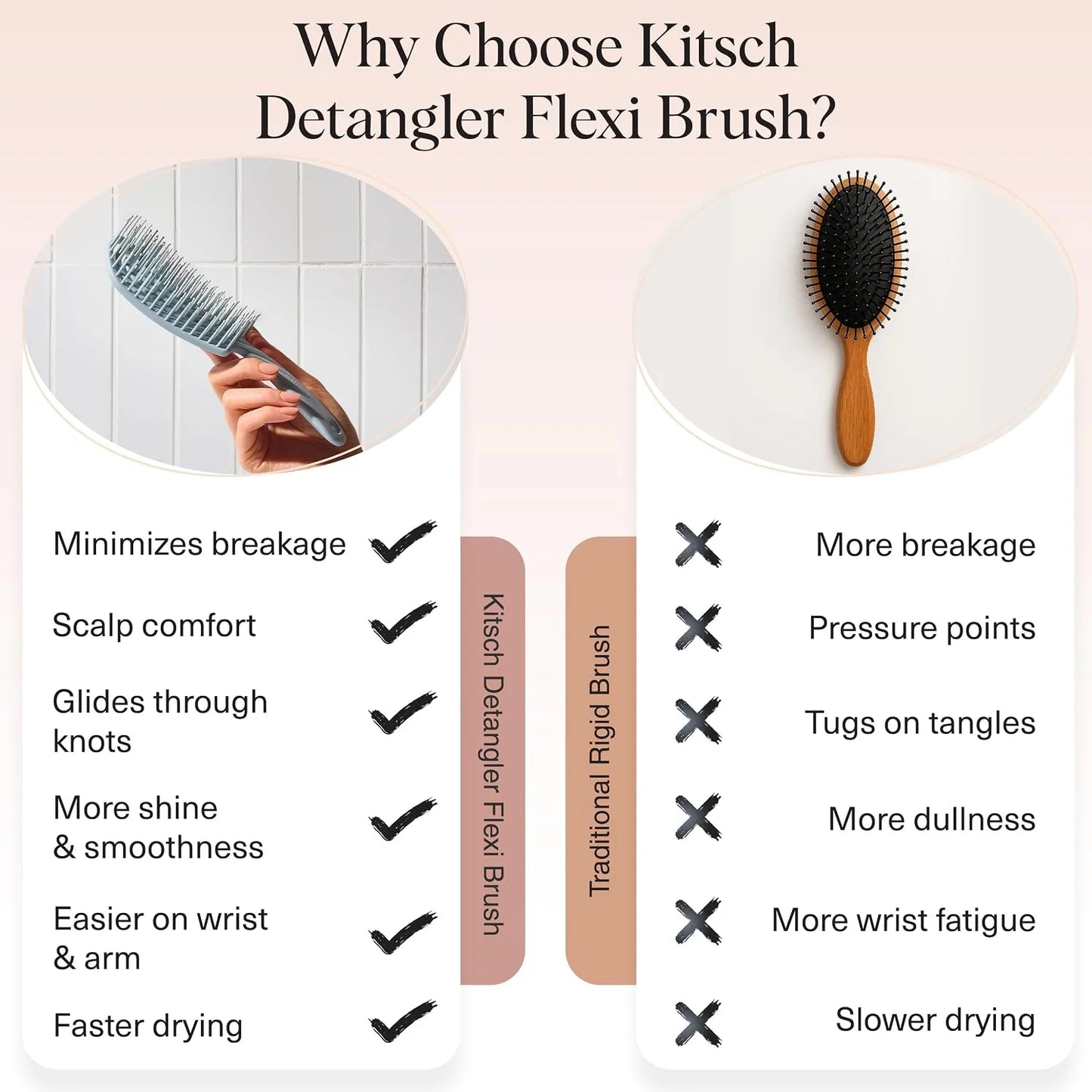 Kitsch Flexi Flow Detangler Brush, Hair Brushes For Women - Black