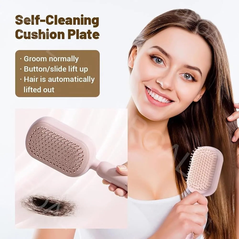 Retractable Cushion Massage Comb, 2026 New Hair Brush With Retractable Bristles Hair Comb Retractable Detangling Self Cleaning Hair Brush for Women (White)