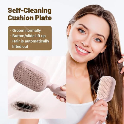 Retractable Cushion Massage Comb, 2026 New Hair Brush With Retractable Bristles Hair Comb Retractable Detangling Self Cleaning Hair Brush for Women (White)