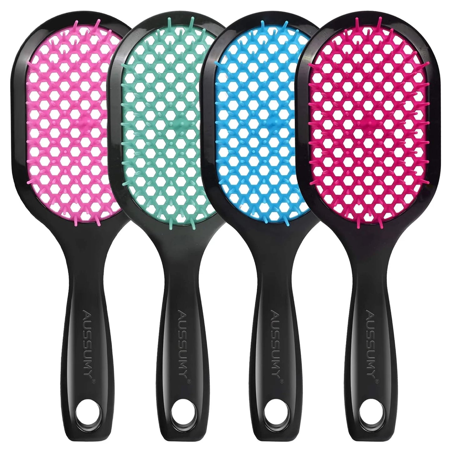 Vented Detangling Hair Brush - 2 Pack Detangler Hairbrush for Effortless Tangle Removal - Ultra-Soft Bristles -For Natural Curly Straight Wet Dry Damaged Hair for Women Men Kids - Black & Blue
