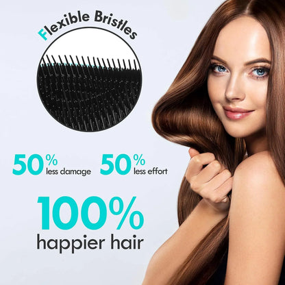 2 Pack Detangling Hair Brush - Detangler Hairbrush with Ultra Soft Bristles for Effortless Tangle Removal - For Dry Wet Damaged Curly Hair for Men Women Girls Boys Kids - Black & Green