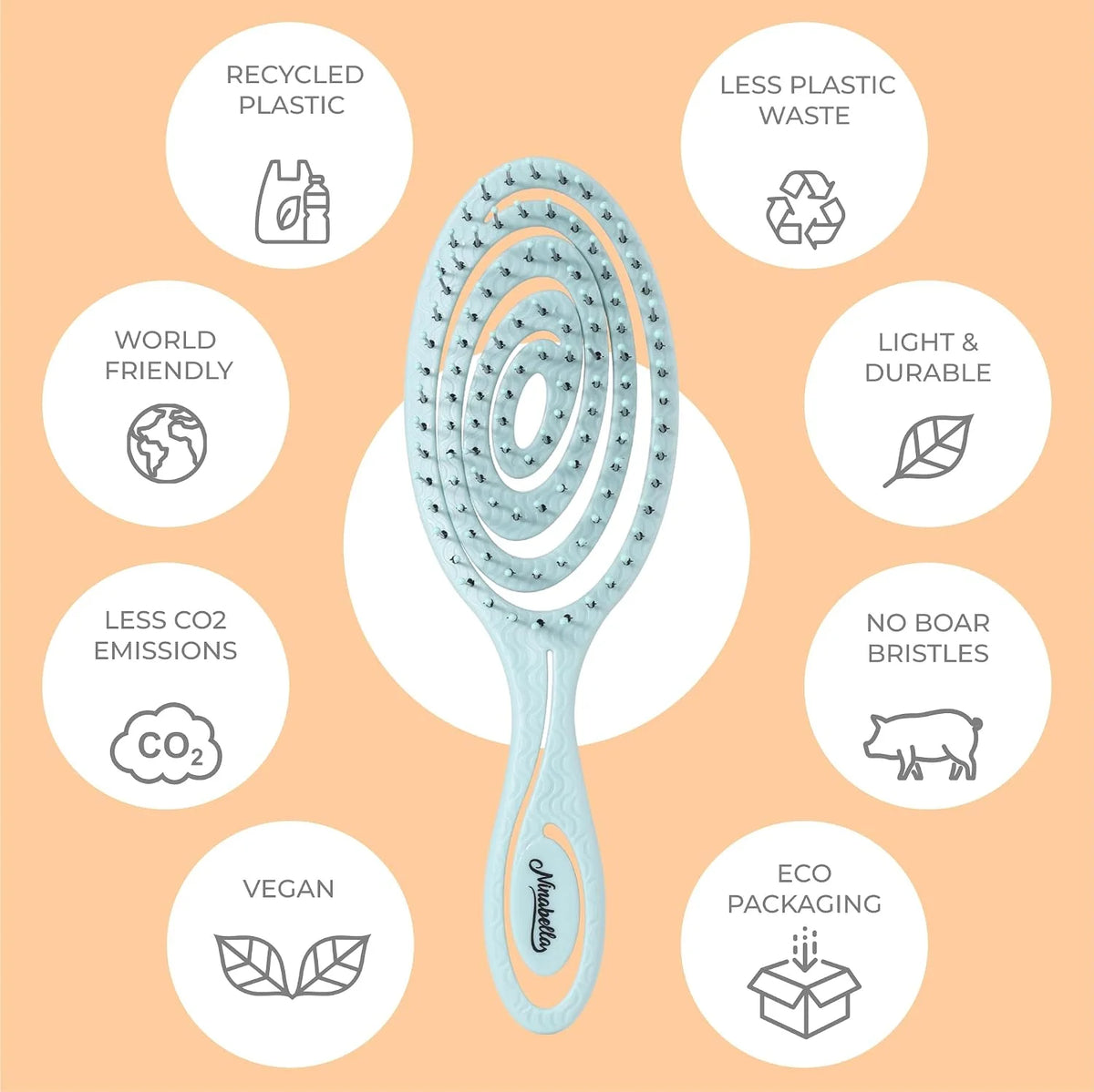 Ninabella Detangler Brush - No Tangle Hair Brush for Women, Fine, Thick and Long Hair - Hairbrush for Wet and Dry Hair, Gentle on the Scalp - Elegant Black