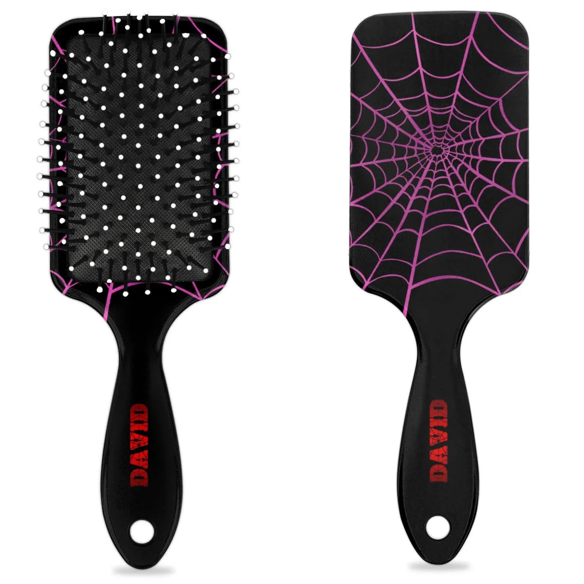 Personalized-Kids-Hair-Brush for Boy Girls Custom Gift Detangler Brush Soft Bristle Hair Brushes Travel Hair Brush for All Hair Types Christmas Hallowmas Spider Web Sliver Dot