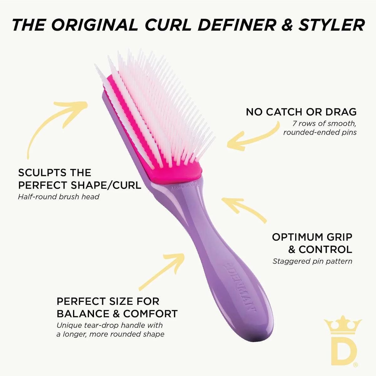 Denman D3 Original Curl Definer & Styler, Curly Hair Brush for Women & Men – 7 Row Detangling & Curl Defining Brush for Smooth Defined Curls - a precision Styling Brush for straight hair