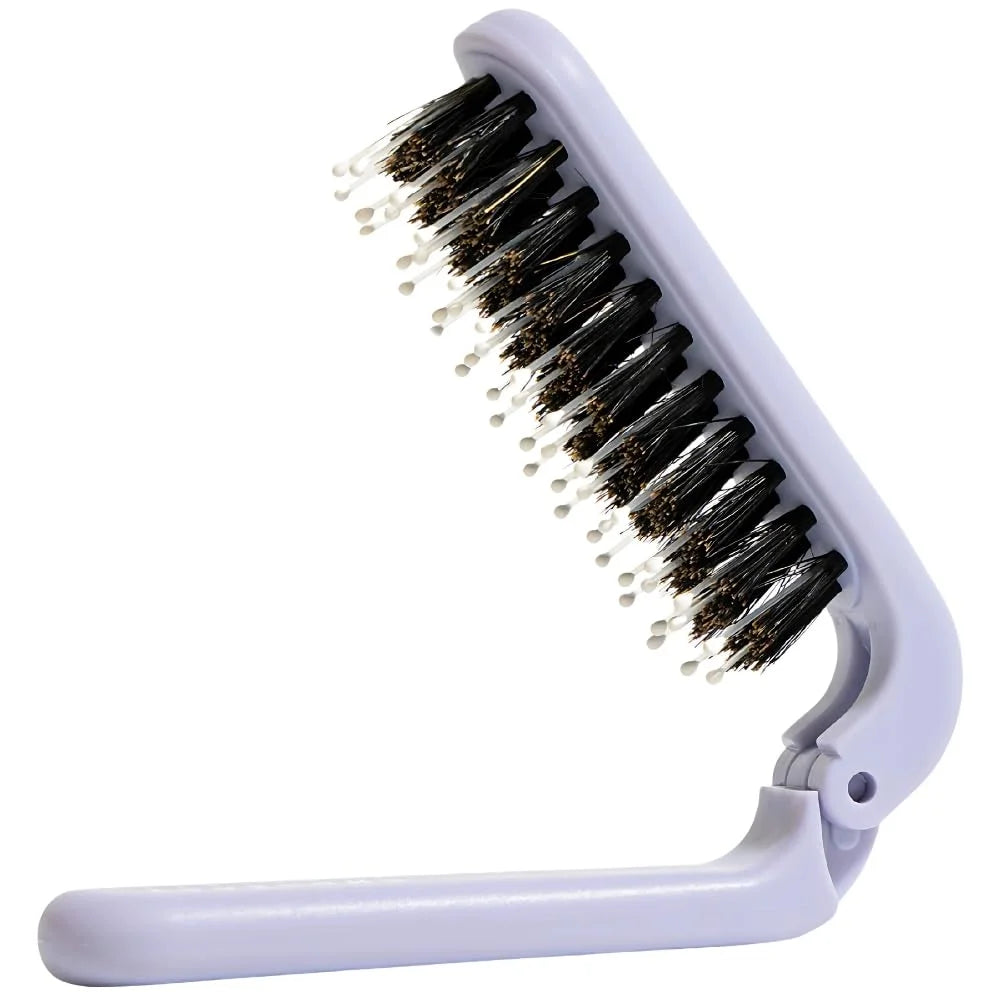 Uffy MiniPop Travel Hair Brush – Mini Folding Boar Bristles for Women, Men & Kids | Kid-Friendly Portable Purse Brush for Wet & Dry Hair, Curly or Straight | Pocket-Size Detangler – Hot Pink