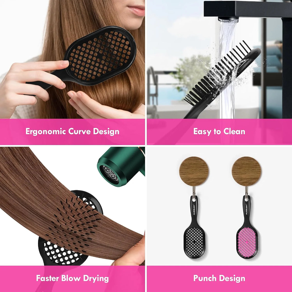 Vented Detangling Hair Brush - 2 Pack Detangler Hairbrush for Effortless Tangle Removal - Ultra-Soft Bristles -For Natural Curly Straight Wet Dry Damaged Hair for Women Men Kids - Black & Blue