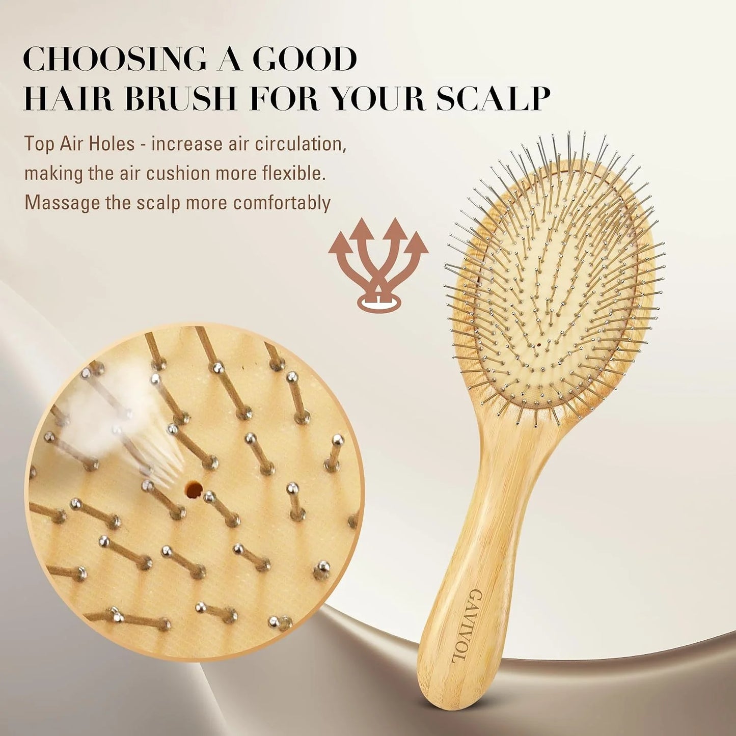 Bamboo Hair Brush for Men & Women – Natural Scalp Massager with Steel Bristles, Promotes Hair Growth, Anti-Static & Travel-Friendly, Wet Brush & Detangler (Kids/Adults)