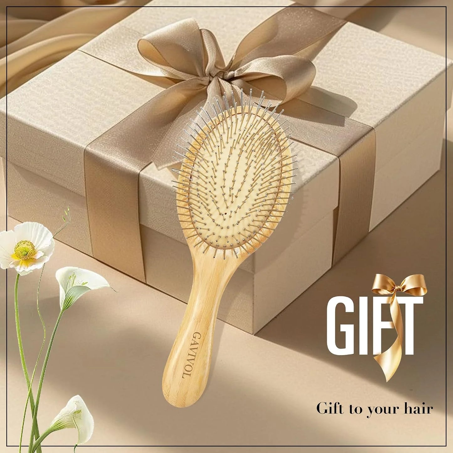 Bamboo Hair Brush for Men & Women – Natural Scalp Massager with Steel Bristles, Promotes Hair Growth, Anti-Static & Travel-Friendly, Wet Brush & Detangler (Kids/Adults)