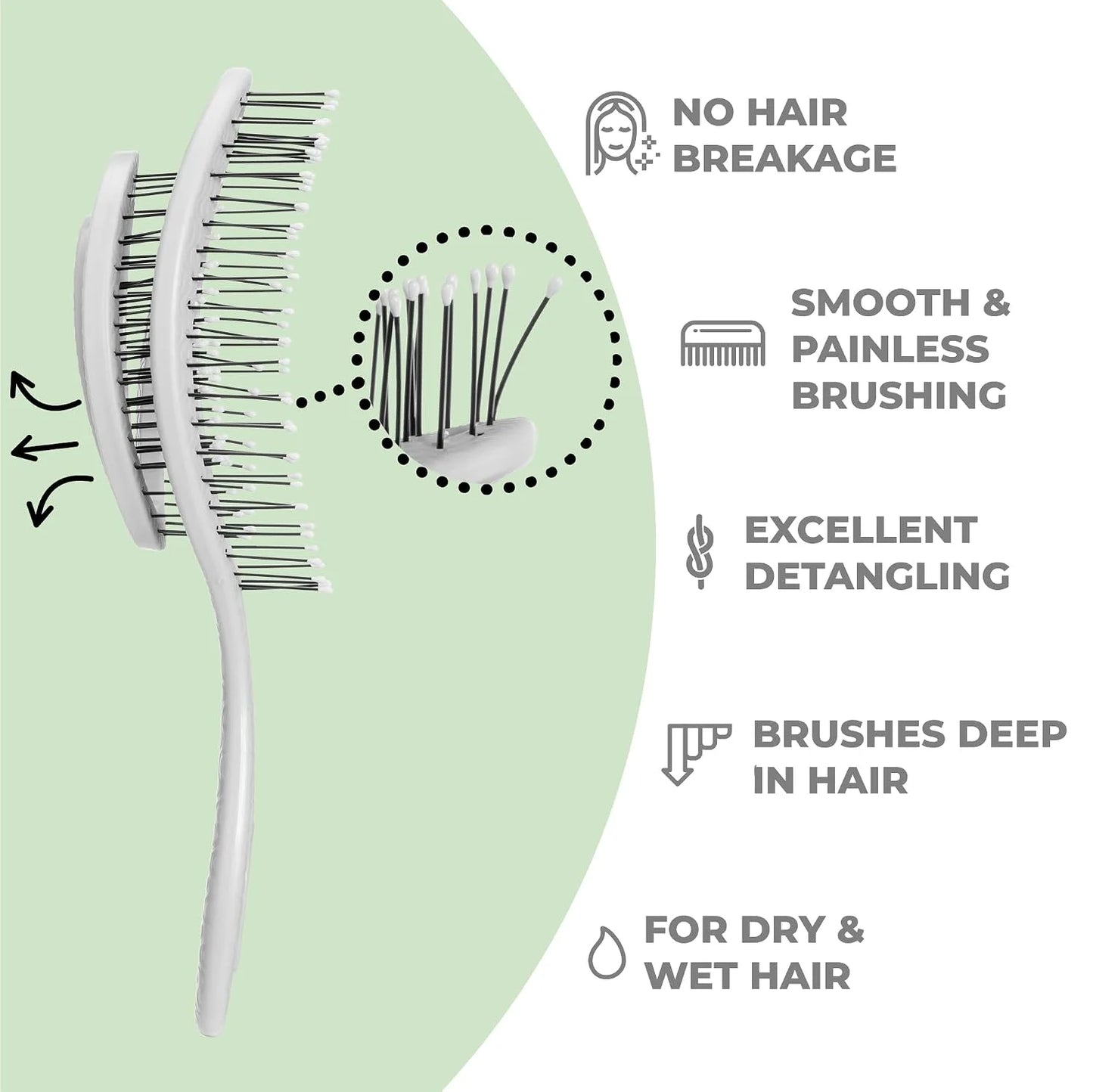 Ninabella Detangler Brush - No Tangle Hair Brush for Women, Fine, Thick and Long Hair - Hairbrush for Wet and Dry Hair, Gentle on the Scalp - Elegant Black