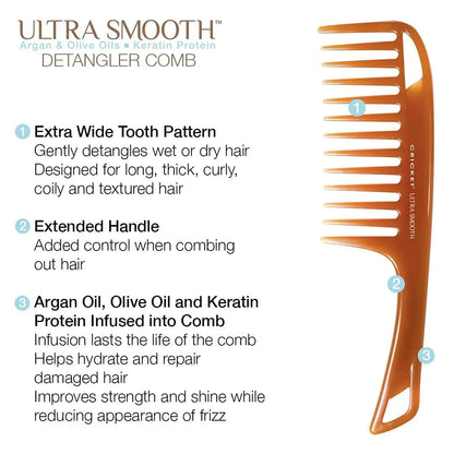 Cricket Ultra Smooth Coconut Conditioning Comb – Infused with Coconut Oil & Keratin for Frizz-Free Shine and Hydration, Ideal for Mid-Length, Thick, and Textured Hair