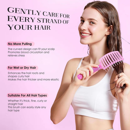Hair Brush, Professional Curved Vented Brush with 25MM Bristles for Faster Blow Drying, Detangling for Wet Dry Hair, Paddle Brush for Thick Curly Straight Hair for Women & Men