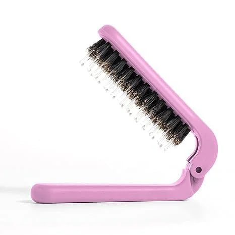 Uffy MiniPop Travel Hair Brush – Mini Folding Boar Bristles for Women, Men & Kids | Kid-Friendly Portable Purse Brush for Wet & Dry Hair, Curly or Straight | Pocket-Size Detangler – Hot Pink