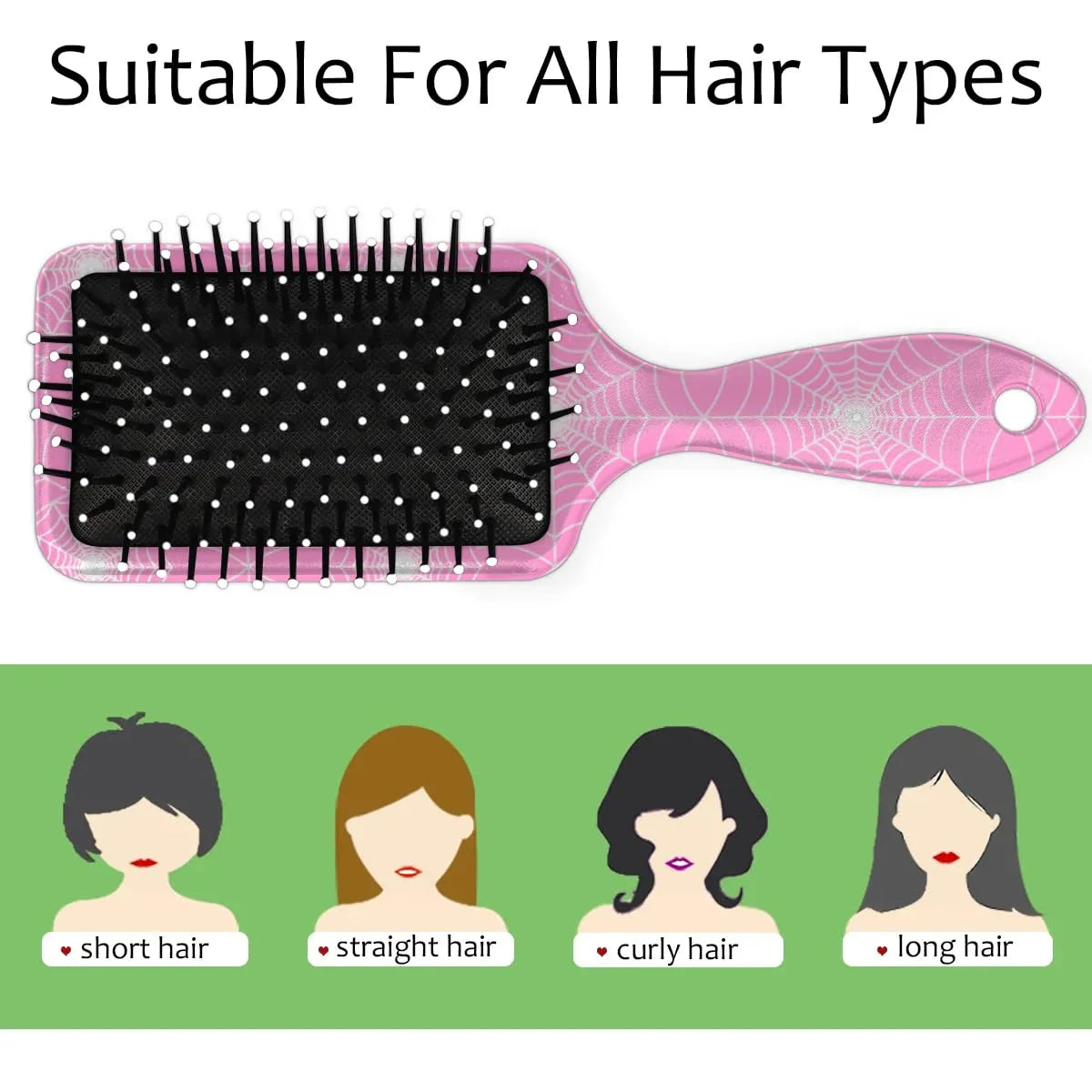 Personalized-Kids-Hair-Brush for Boy Girls Custom Gift Detangler Brush Soft Bristle Hair Brushes Travel Hair Brush for All Hair Types Christmas Hallowmas Spider Web Sliver Dot