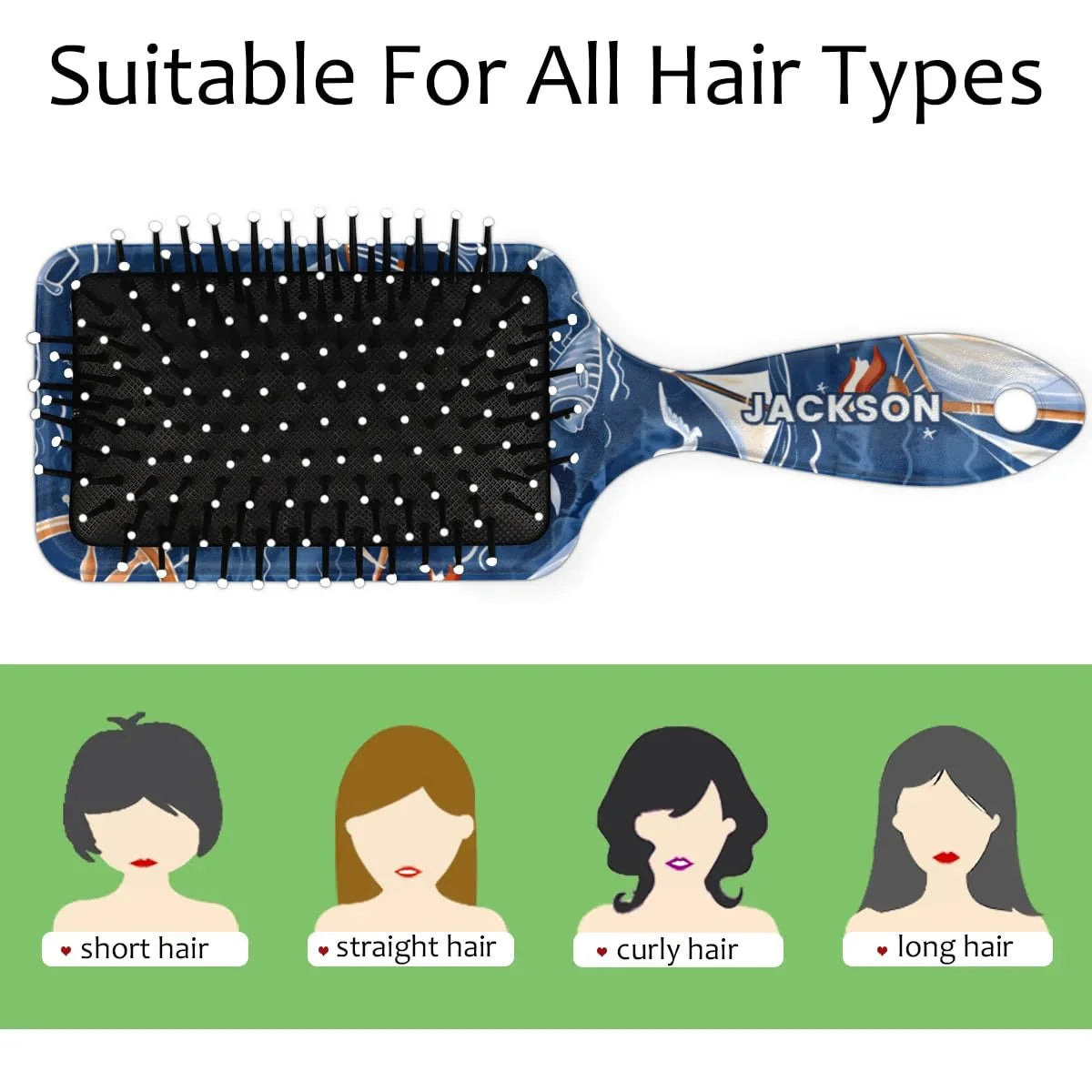 Personalized Cute Car Detangler-Hair-Brush for Kids Boys,Glides Through Tangles Comb,Custom Name Hair Brushes for All Hair Types Wet/Dry/Curly/Thick Hair,White 2