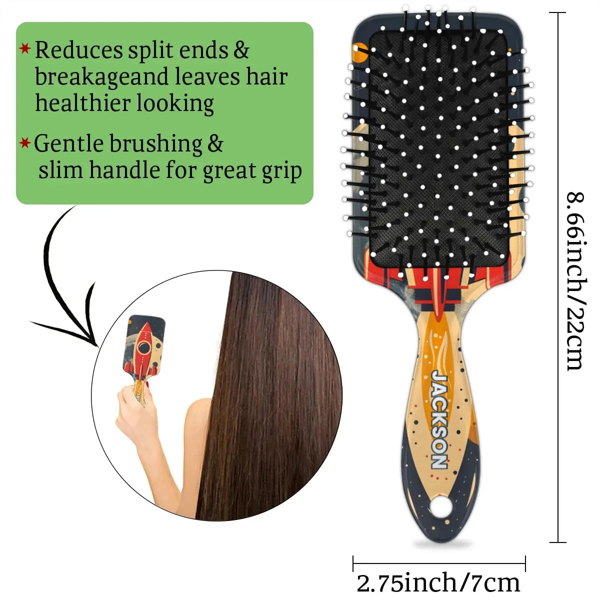 Personalized Cool-Rocket Detangler-Hair-Brush for Kids-Boys,Glides Through Tangles Comb,Custom Name Hair Brushes for All Hair Types Wet/Dry/Curly/Thick Hair,Dark Blue