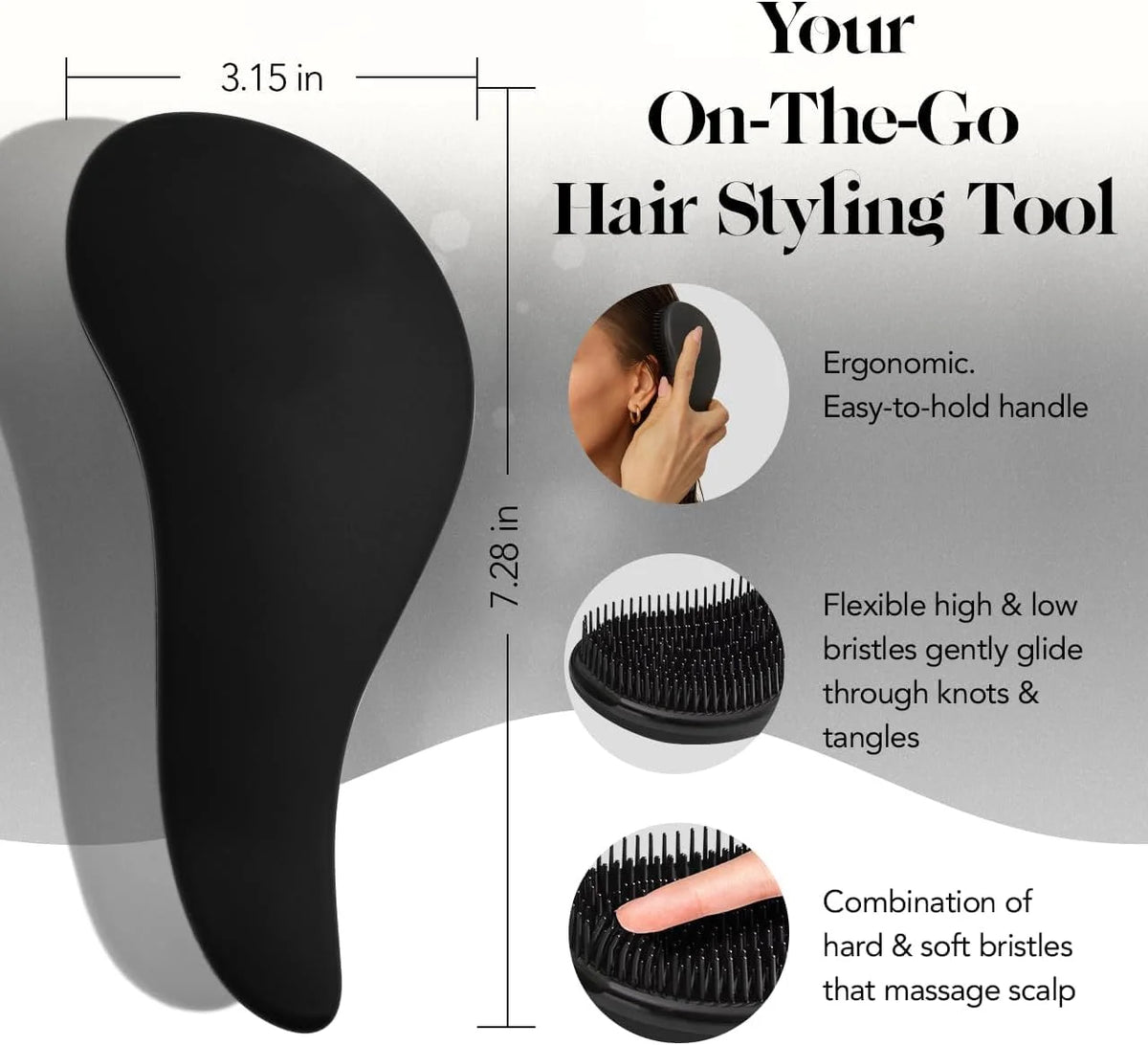 Kitsch Detangle Brush – Gentle Curly Hair Brush All Hair Types - Black