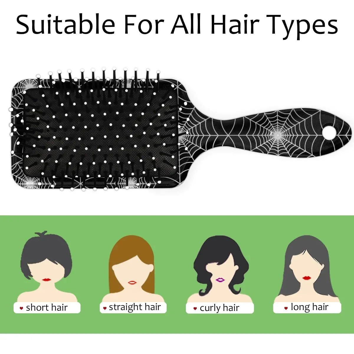 Personalized-Kids-Hair-Brush for Boy Girls Custom Gift Detangler Brush Soft Bristle Hair Brushes Travel Hair Brush for All Hair Types Christmas Hallowmas Spider Web Sliver Dot
