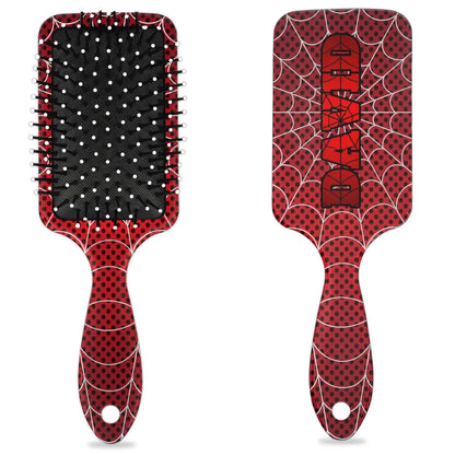 Personalized-Kids-Hair-Brush for Boy Girls Custom Gift Detangler Brush Soft Bristle Hair Brushes Travel Hair Brush for All Hair Types Christmas Hallowmas Spider Web Sliver Dot