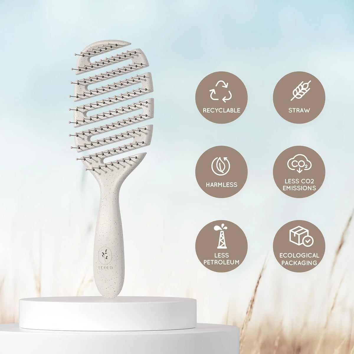 Ecoed Hair brush, Vented Detangling Brush, Quickly Detangles and Smooths hair for Curly, Thick, and Straight Hair, Hair Brush for Women and Men, Blue, Eco Friendly, Sustainable Material