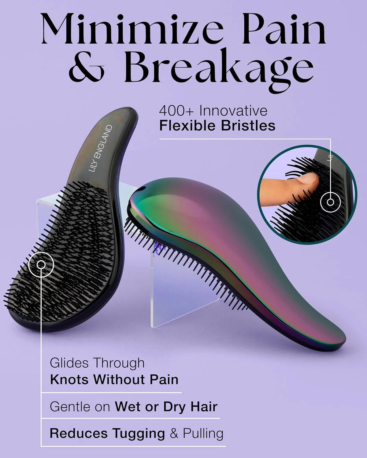Lily England Detangling Comb & Brush Set for Girls, Tail & Wide Tooth Comb