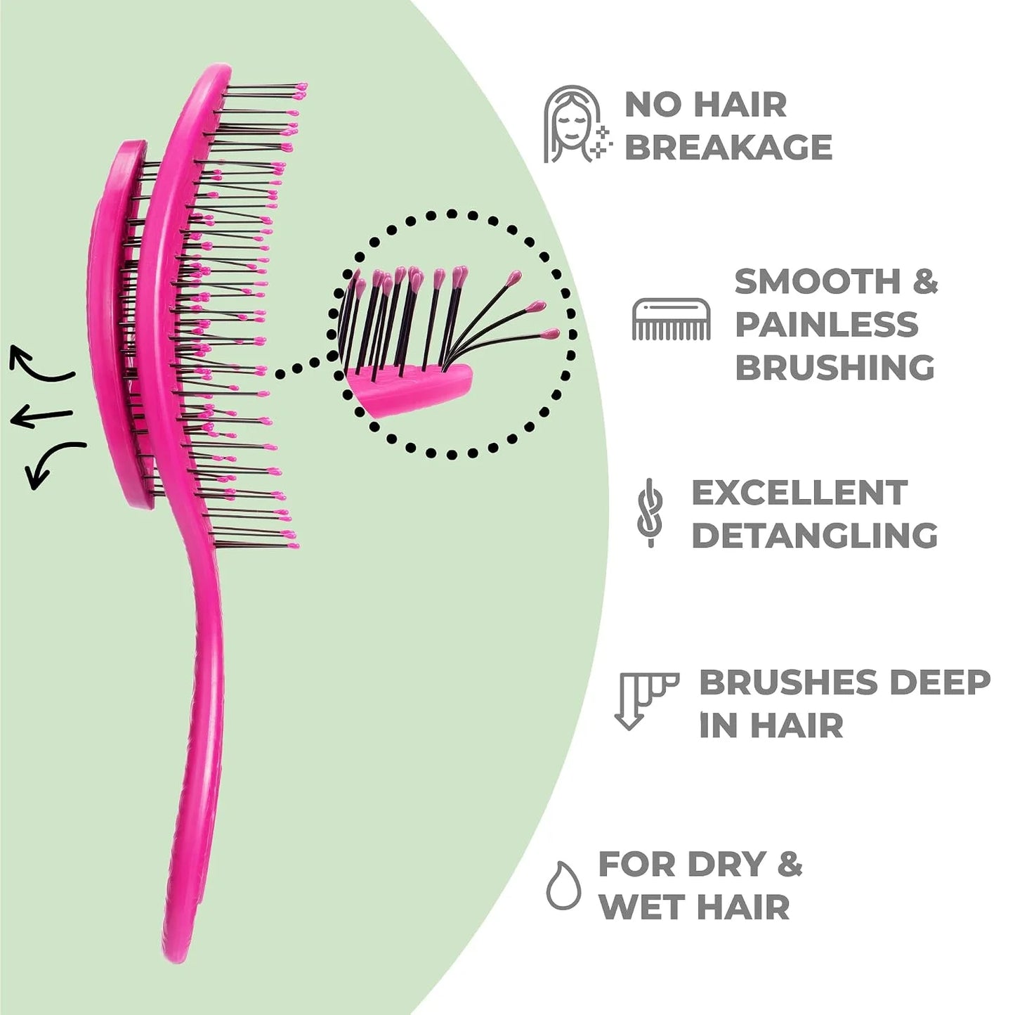 Ninabella Detangler Brush - No Tangle Hair Brush for Women, Fine, Thick and Long Hair - Hairbrush for Wet and Dry Hair, Gentle on the Scalp - Elegant Black
