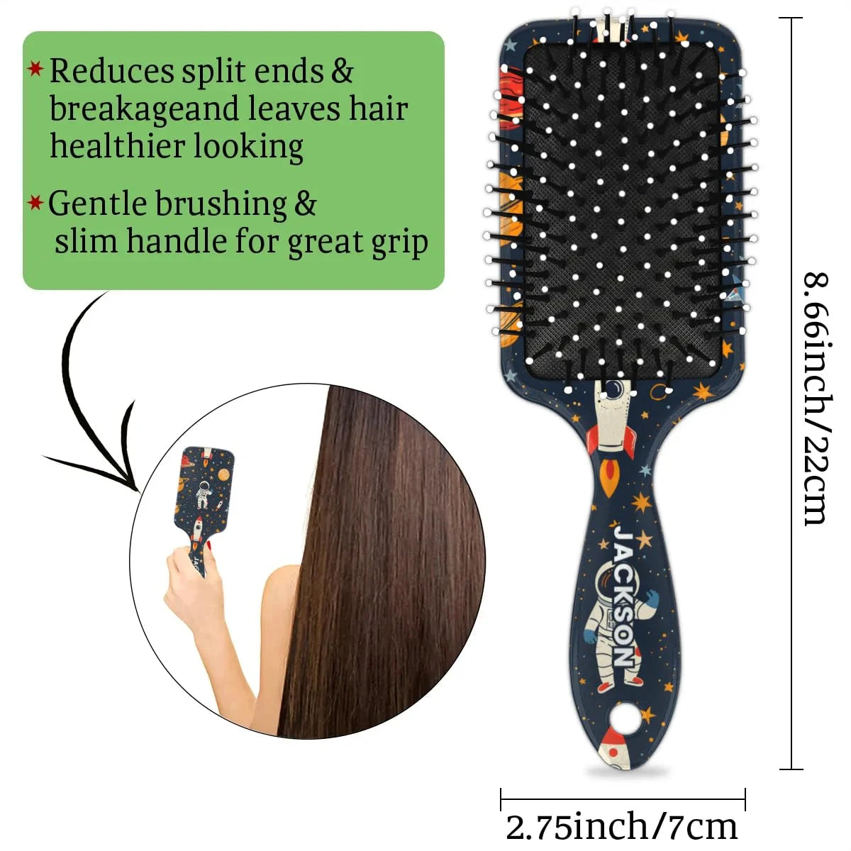 Personalized Cute Car Detangler-Hair-Brush for Kids Boys,Glides Through Tangles Comb,Custom Name Hair Brushes for All Hair Types Wet/Dry/Curly/Thick Hair,White 2