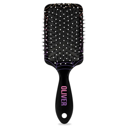 Personalized-Kids-Hair-Brush for Boy Girls Custom Gift Detangler Brush Soft Bristle Hair Brushes Travel Hair Brush for All Hair Types Christmas Hallowmas Spider Web Sliver Dot
