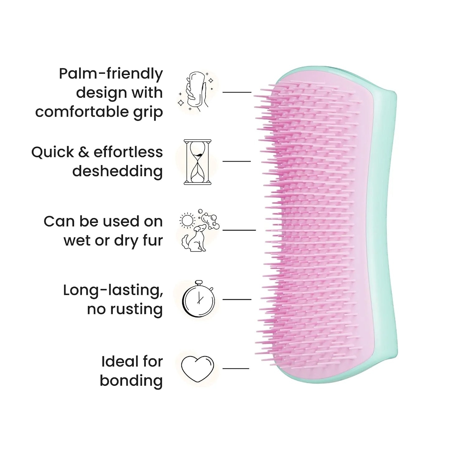 Pet Teezer by Tangle Teezer De-Shedding Dog Grooming Brush, Dry Brush or Dog Bath Brush for Wet or Dry Fur, Large, Mint & Pink