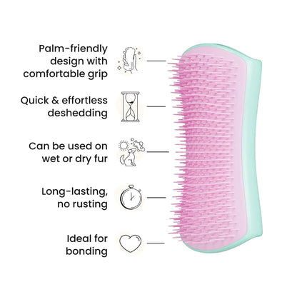 Pet Teezer by Tangle Teezer De-Shedding Dog Grooming Brush, Dry Brush or Dog Bath Brush for Wet or Dry Fur, Large, Mint & Pink