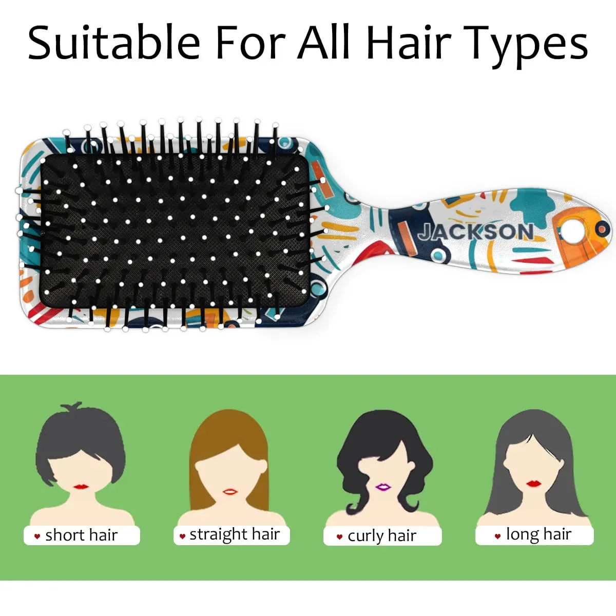 Personalized Cute Car Detangler-Hair-Brush for Kids Boys,Glides Through Tangles Comb,Custom Name Hair Brushes for All Hair Types Wet/Dry/Curly/Thick Hair,White 2