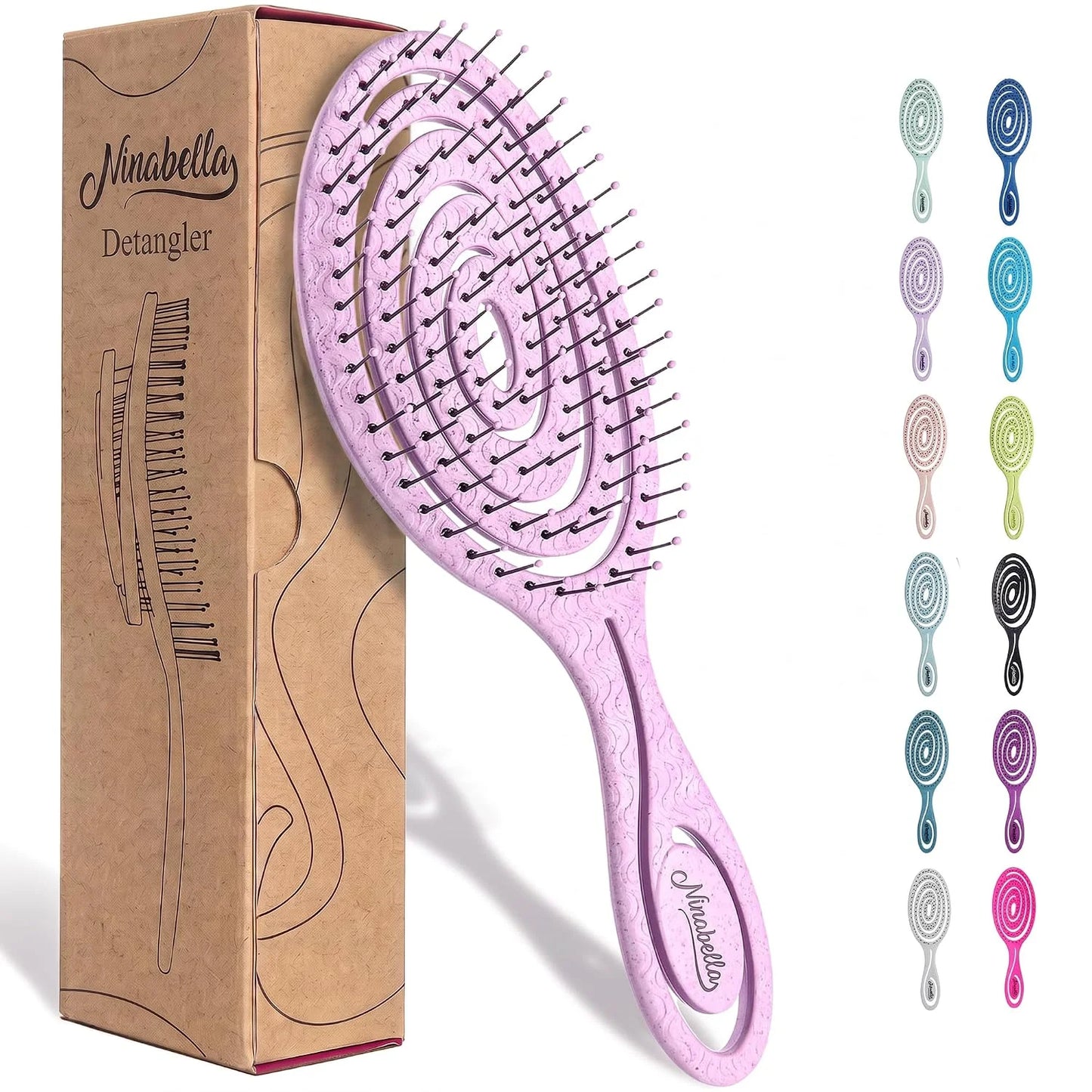 Ninabella Detangler Brush - No Tangle Hair Brush for Women, Fine, Thick and Long Hair - Hairbrush for Wet and Dry Hair, Gentle on the Scalp - Elegant Black