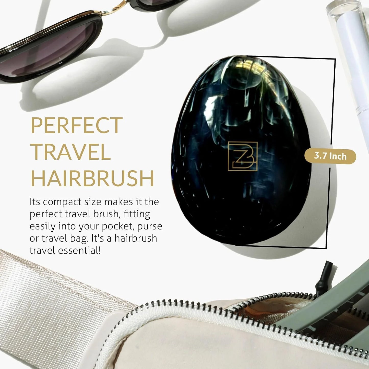 Travel Hairbrush - Mini Hair Detangler for Women Teens Kids - Sensory Scalp Massager - Small Portable Comb - Thick, Curly, Straight, Wet, Dry - Compact Detangler - Purse Essentials
