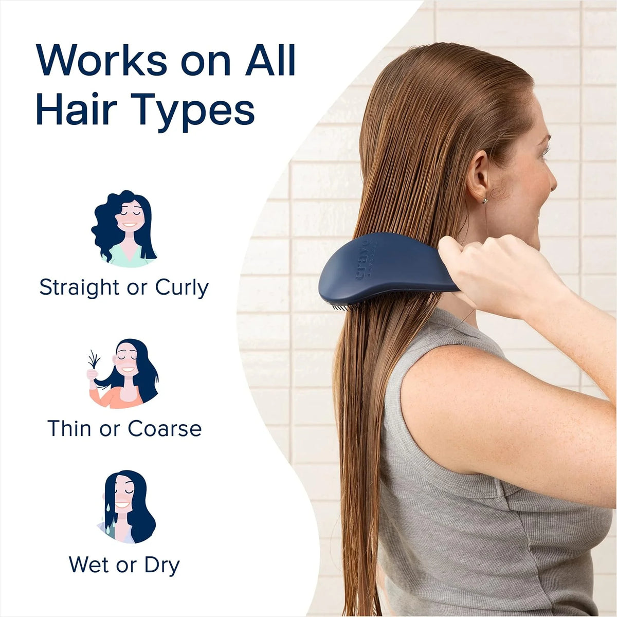 Crave Naturals Glide Thru Hair Brush - Detangler Brush for Curly, Straight, Wet or Dry Hair - Gentle Detangling Brushes for Adults, Kids, Toddlers - Hair Accessories for Women, 7.5x3" - Pink