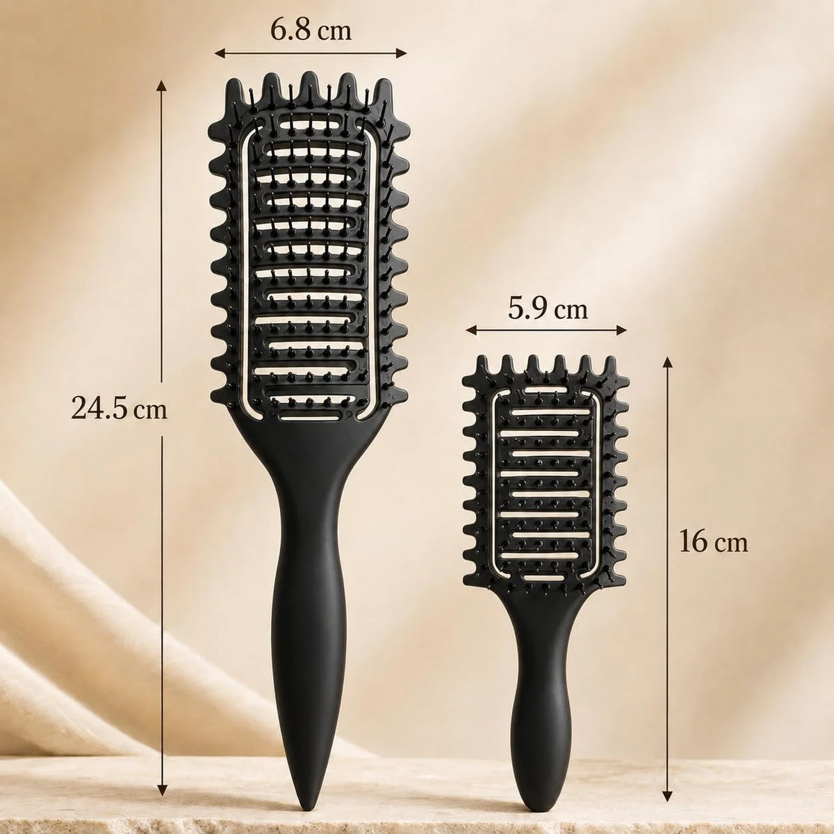 Curl Defining Brush for Curly Hair, Vented Detangling Hair Brush for Wet and Dry Styling, Curved Brush for Shaping and Smoothing Curl Clumps, Lightweight Hair Brush (2Pcs Black)