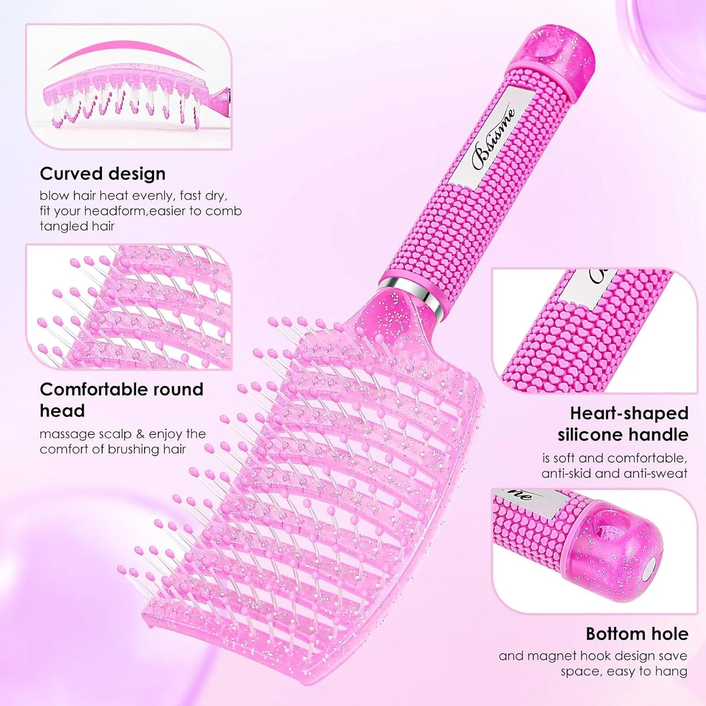 Hair Brush, Professional Curved Vented Brush with 25MM Bristles for Faster Blow Drying, Detangling for Wet Dry Hair, Paddle Brush for Thick Curly Straight Hair for Women & Men